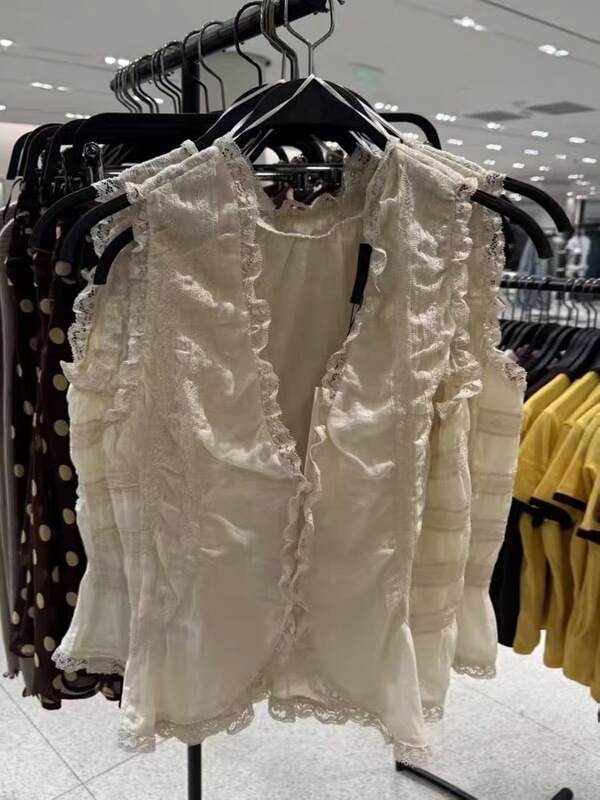 2026 Spring/Summer New Women's Hot Girl Style Semi-Transparent Sleeveless V-Neck Lace Trim Tank Top Shirt 3067036