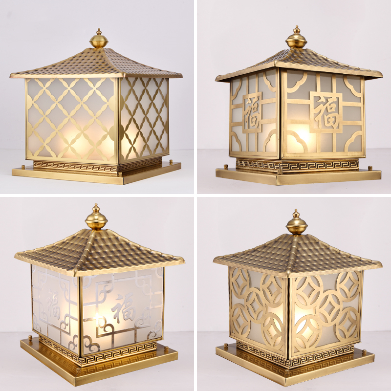 Total Copper Column Head Light Wall Headlights Outdoor Square electric waterproof Villa Courtyard Eurostyle Gate Column Lamp