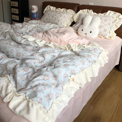 Class a Maternal and Infant Grade Milk Velvet Four-Piece Bedding Set, Fleece-Lined, Thickened for Winter, Coral Plush, French Princess Style 4