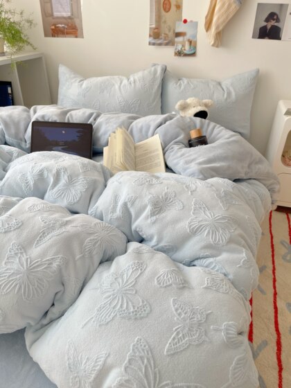 Class a Bed Milk Velvet Four-Piece Set Coral Bed Sheet Fleece Duvet Cover Winter Plush Flannel Dormitory Three-Piece Set 4