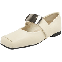 Augu Shiden metal buckle Mary Jane shoes for women 2024 summer low-heeled shallow mouth single shoes for women with skirts and small leather shoes