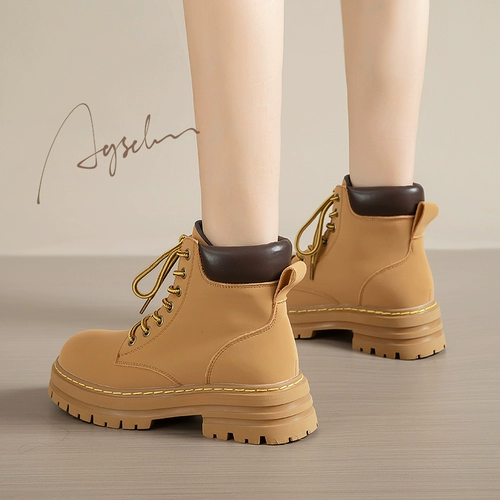 Martens, ботинки на платформе, короткие сапоги, из натуральной кожи, коллекция 2023, осенние