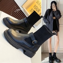 Genuine leather Martin boots ladies fall thin boots 2022 Spring autumn new single boots slim skinny socks Lolita short boots