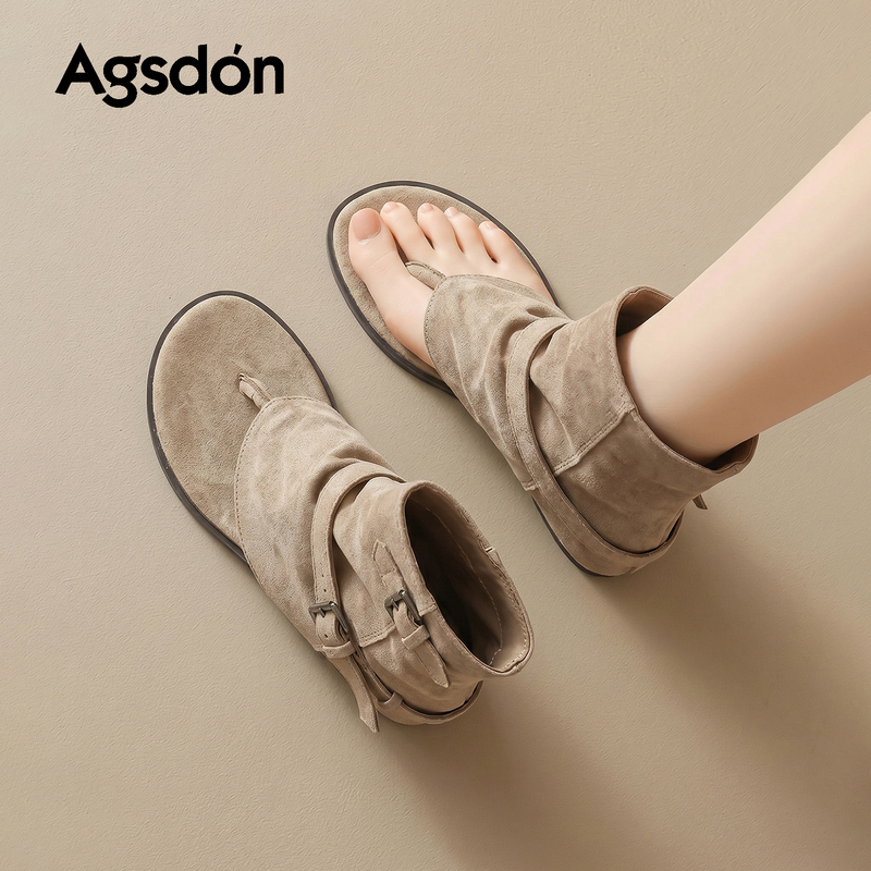 Augu Shiden Wedge-Heeled Sandals for Women 2026 New Summer Height-Increasing Western Short Boots Breathable Roman Flip-Flops