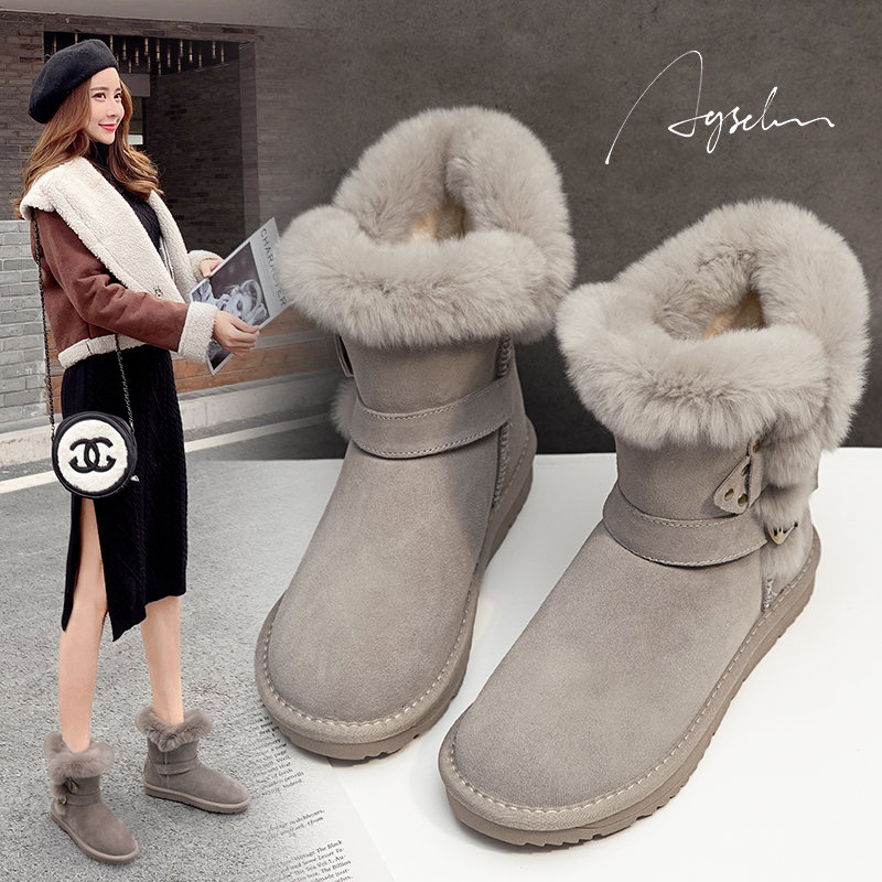 Ogu Lions Den Snowy Boots Woman 2022 New Winter Middle Tubes Women Boots Short Boots Winter Shoes Genuine Leather Gush Cotton Shoes