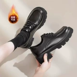 Обувь для кожаной обуви в английском стиле, зимние демисезонные флисовые лоферы на платформе, туфли, в британском стиле, 2022