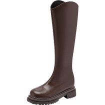 V-mouth boots for women 2024 new spring and autumn single boots knight boots Maillard brown boots high Martin boots summer
