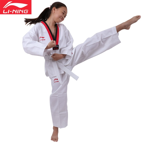 Li Ning, хлопковый летний лонгслив для детей и взрослых для тхэквондо для тренировок, короткий рукав