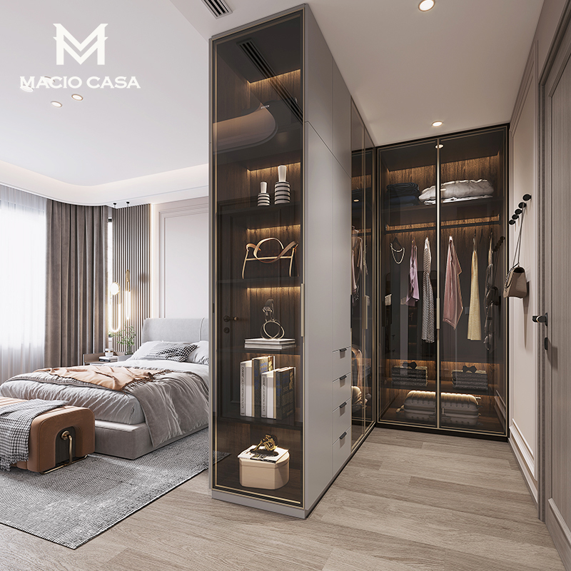 Margot cloakroom customization Simple light luxury bedroom open wardrobe storage corner glass door Cloakroom customization