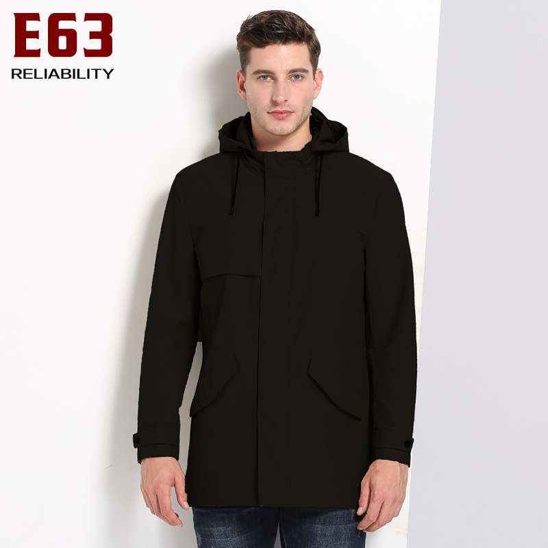 E63 Xuân nam áo khoác dài trùm đầu Windcoat Casual Loose Big Kích Youth Handsome Jacket Trend