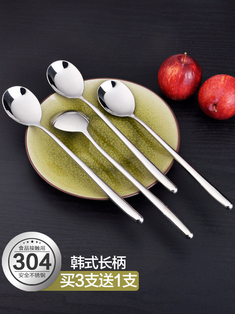 304 stainless steel long handle mixing spoon thickened large soup spoon Household adult bibimbap spoon Korean cute kitchen