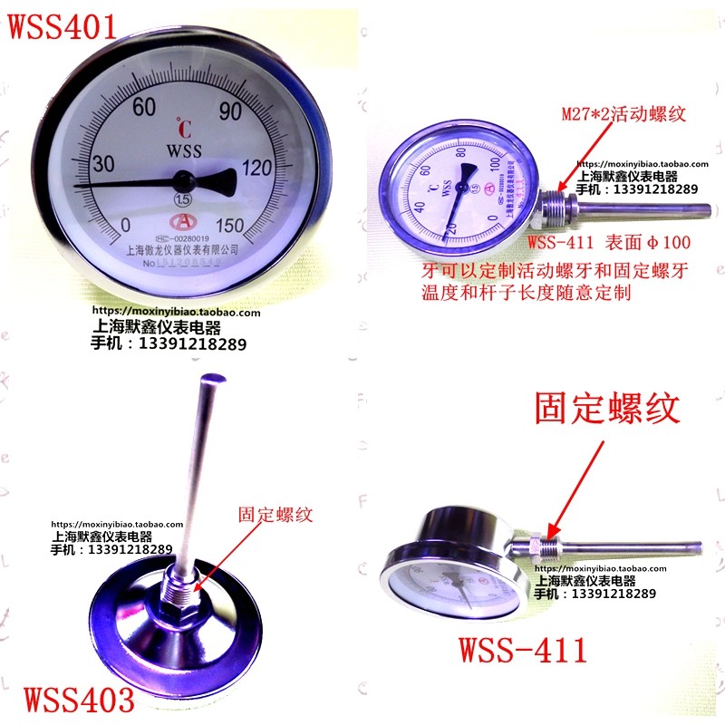 Shanghai Aolong Instrument Co., Ltd. Bimetal Thermometer WSS 401 411 Boiler Type