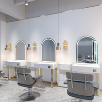 Hairdressing shop mirror table barber shop mirror hair salon special Net red with lamp hanging wall tool cabinet wall-mounted hair cutting mirror