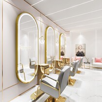 Net Red Barber Shop Mirror Salon mirror LED with light hair salon dedicated stainless steel new single mirror