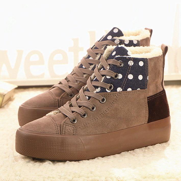 New winter women's canvas shoes plus velvet sponge cake with thick bottom high tube warm Harajuku style cotton shoes student shoes