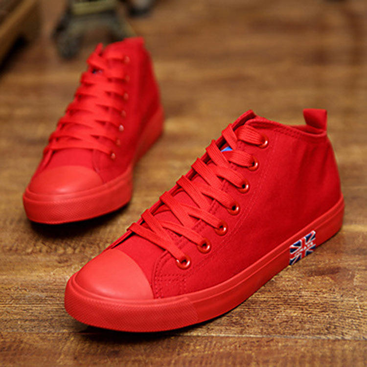 Spring Zhongbang couple canvas shoes women's men's big red cloth shoes Korean version of the tide black and white board shoes high-top student single shoes