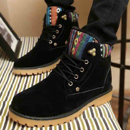 Winter new men's cotton shoes plus velvet snow boots warm high tube thick cotton boots Korean version of the wild tide Martin men's boots