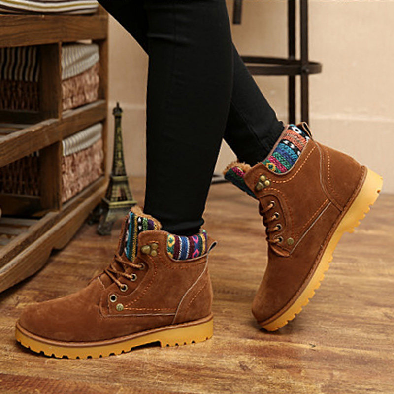 Martin cotton shoes snow boots men's women's shoes thick-soled waterproof nubuck leather insulation plus velvet British couple shoes hiking shoes