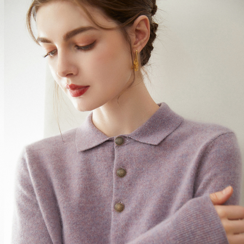 Mengjinjiao 100% Pure Cashmere Polo Shirt for Women, Business Casual Long-Sleeved Pullover Knitwear Top Mengjinjiao 100% Pure Cashmere Polo Shirt for Women, Business Casual Long-Sleeved Pullover Knitwear Top