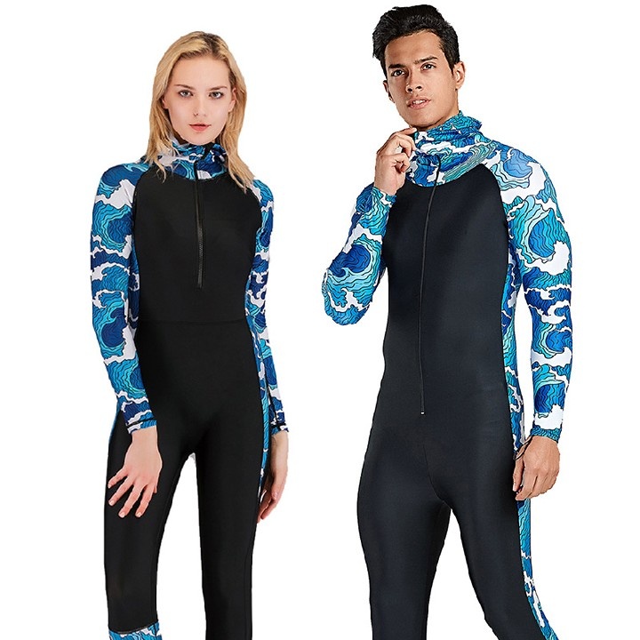 Couple jellyfish clothing one-piece sunscreen diving suit anti-UV snorkeling long-sleeved trousers men and women hooded quick-drying swimsuit