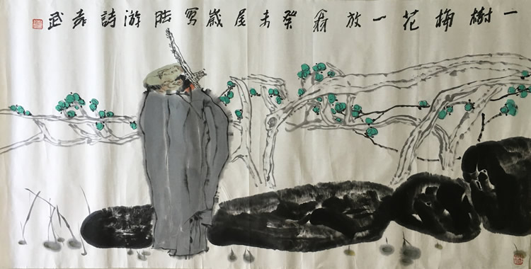Famous calligraphy and painting collection Yuan Wu, a flower of plum blossoms, a famous handwriting calligraphy and calligraphy, and a real and old painting and a hot sell