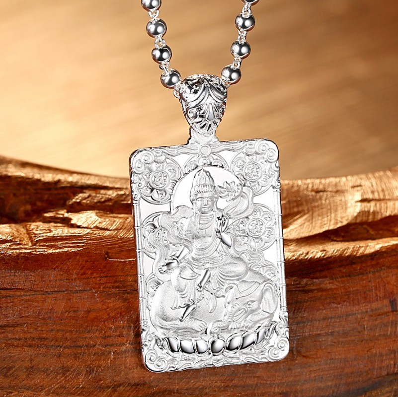 S999 pure silver Bench Buddha Pendant Men's Thousand Hands Guanyin Buddha's hand Zodiac patron saint's necklace party card