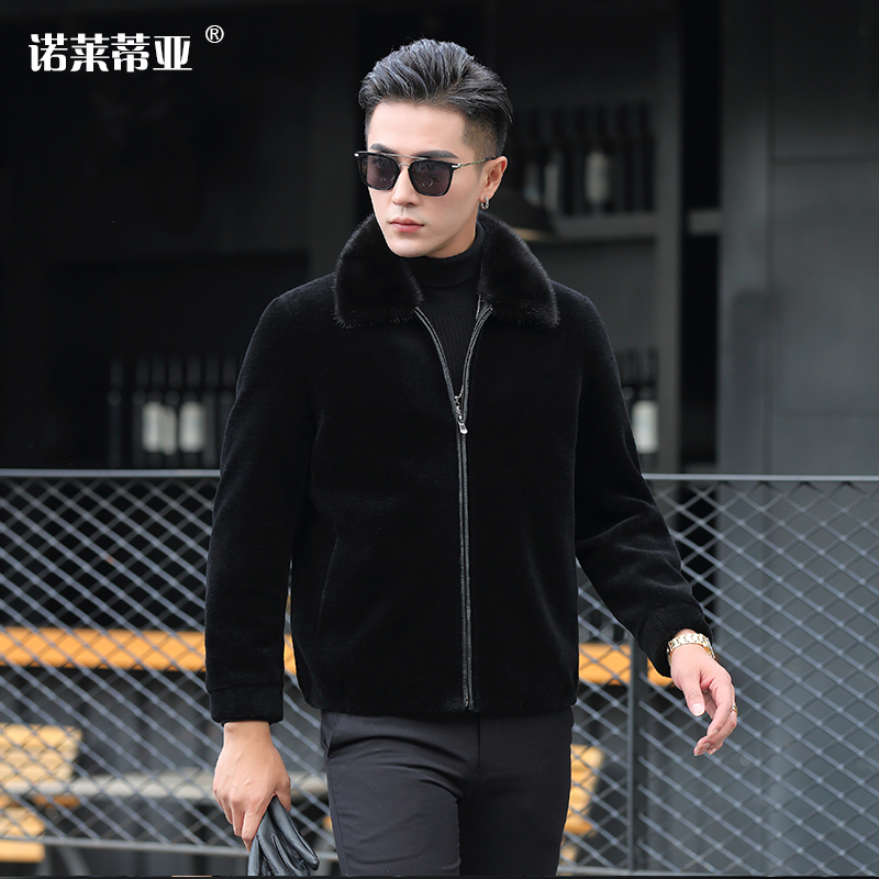 New Hainen men's goat cut down big coat short water mink upturned wool fur fur coat men's all-male coat men