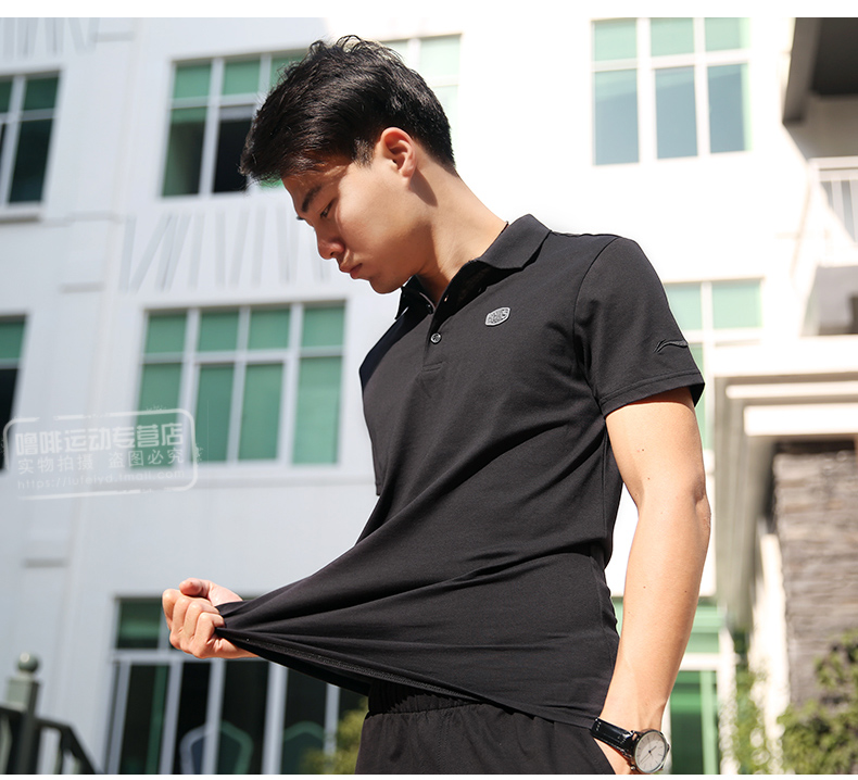 Li Ning thể thao ngắn tay áo polo nam khô nhanh ve áo Slim T-Shirt nam giản dị màu rắn mùa hè thoáng khí nửa tay áo ao polo nam
