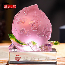 High-grade colored glaze Fushou double full-life peach ornaments handicraft furnishings to send birthday gifts to the elderly