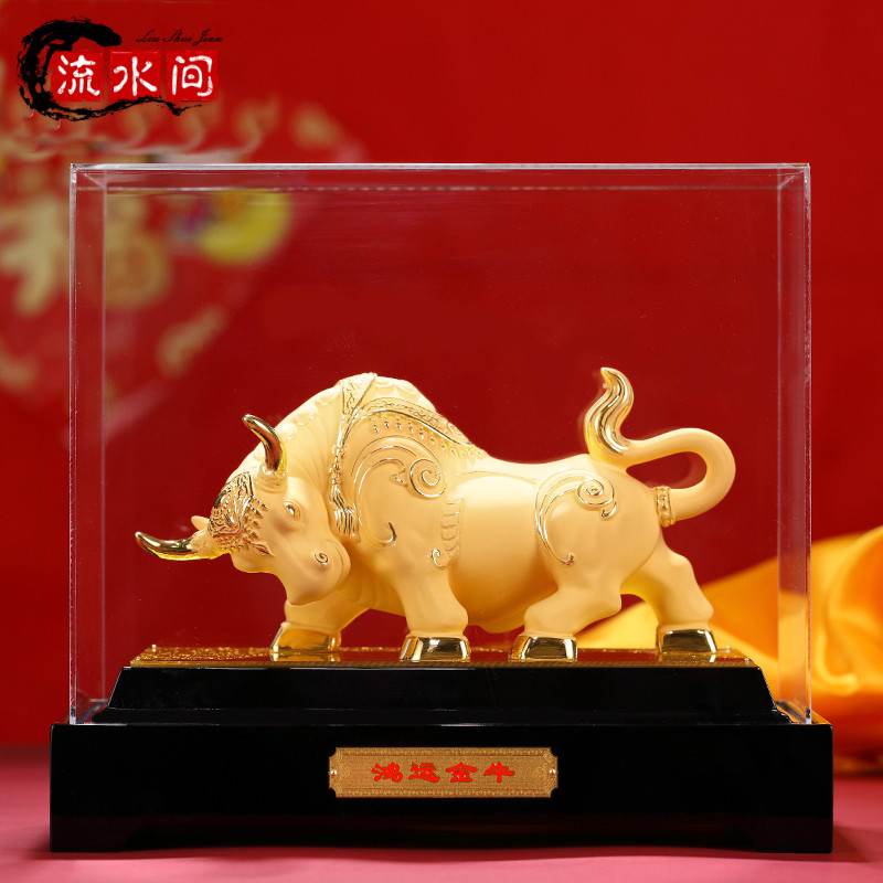 Taurus Lucky Ornament Velvet Sand Gold Handicraft Office Decoration Ornament Business Gift Custom Feng Shui Niu High-end