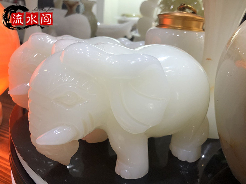 Natural Afghan White Jade Elephant in Fluid Water Room