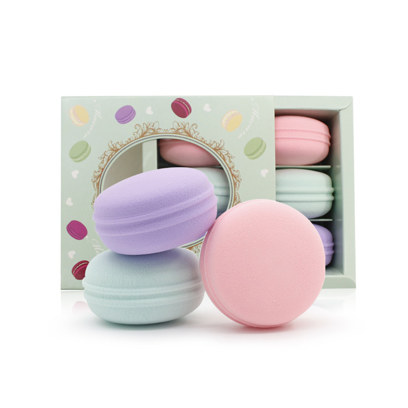 Macaron lovely sponge egg face beauty flour powder dry and wet two use water soft makeup tool box
