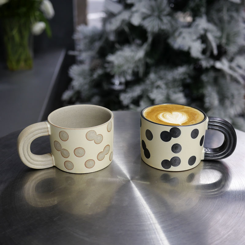W1962 Nordic ins Wind Coarse Pottery Mosaic Polar Milk Tea Matte Black Creative Coffee Cup Hand Mug