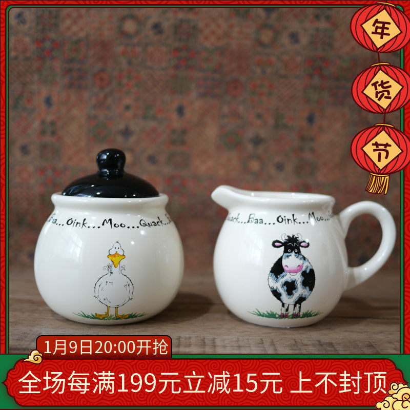 W1962 French cartoon cute flower arrangement style high temperature ceramic hand pinch milk color ceramic duck sugar jar cow milk bottle