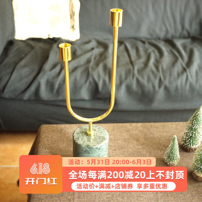 W1962 India imports Nordic wind green marble gold double head gold candle holders Home Decorative Pendulum