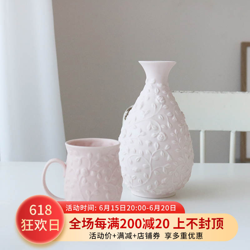 W1962 Outlet Europe Matt Pink Reliefs Small Rose Vines Strips Retro Mark Cup of Glass Girl Cups