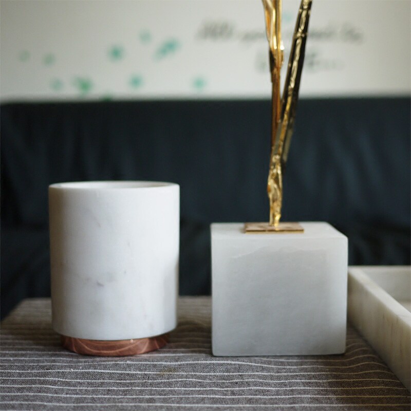 W1962 Nordic style Indian imports marble matching rose gold cylindrical candle holder brief pen holder pendulum piece