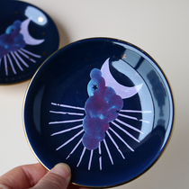 W1962 export British JL design blue Venus constellation ceramic small disc storage plate jewelry plate