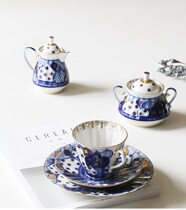 W1962 Russian imported Lomonosov Royal roof garden blue and white porcelain hand painted Real Gold teapot cup saucer set