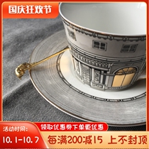 W1962 new bone china golden window retro Swan Castle classical style coffee cup saucer set