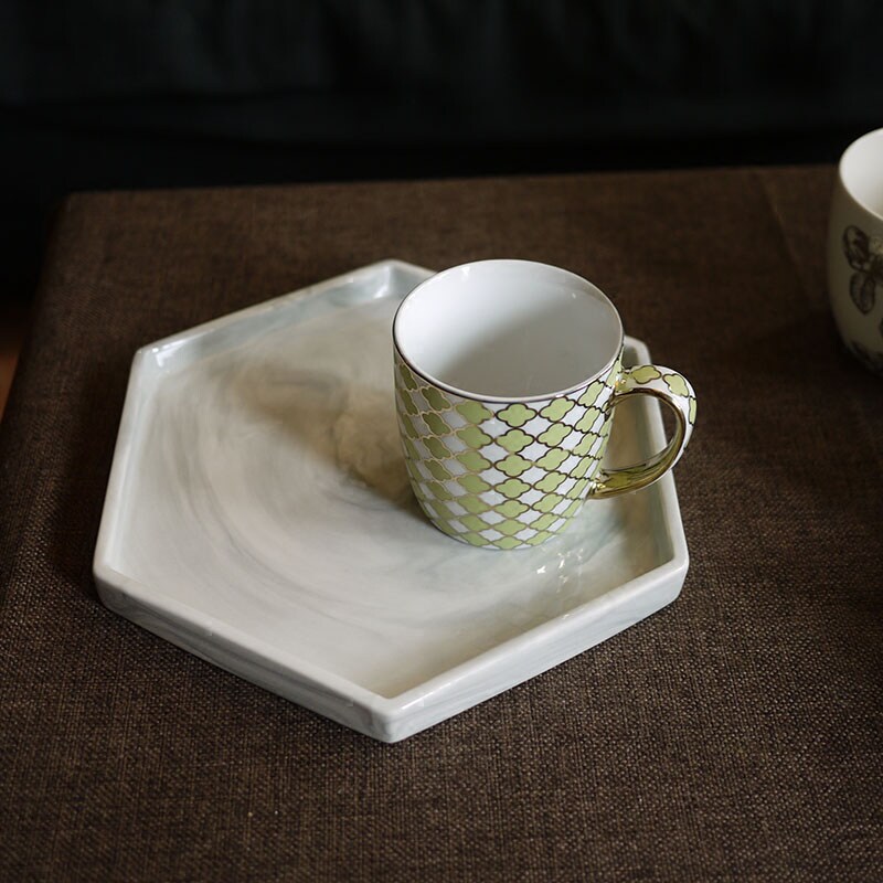 W1962 export nordic wind marble random texture high pressure ceramic storage tray polygonal bathroom tray