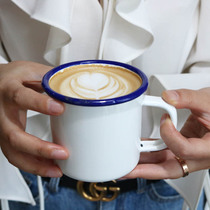 W1962 Japanese retro iron blue side enamel simple Nordic mug Japanese metal coffee cup 300ml