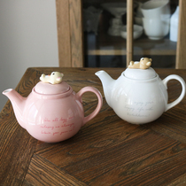 W1962 Japanese ceramic new pink white cute bear lazy bear English with filter teapot Kettle Coffee Pot