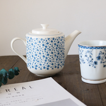 W1962 export Japanese ceramic Afternoon tea blue Maple Leaf teapot Japanese flower water bottle