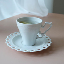 W1962 export European hand-carved heart-shaped hollow retro high feet cold white coffee cup saucer classical teacup