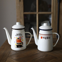 W1962 New thickened enamel enamel cartoon Japanese cute style 1 1L coffee pot open flame available kettle