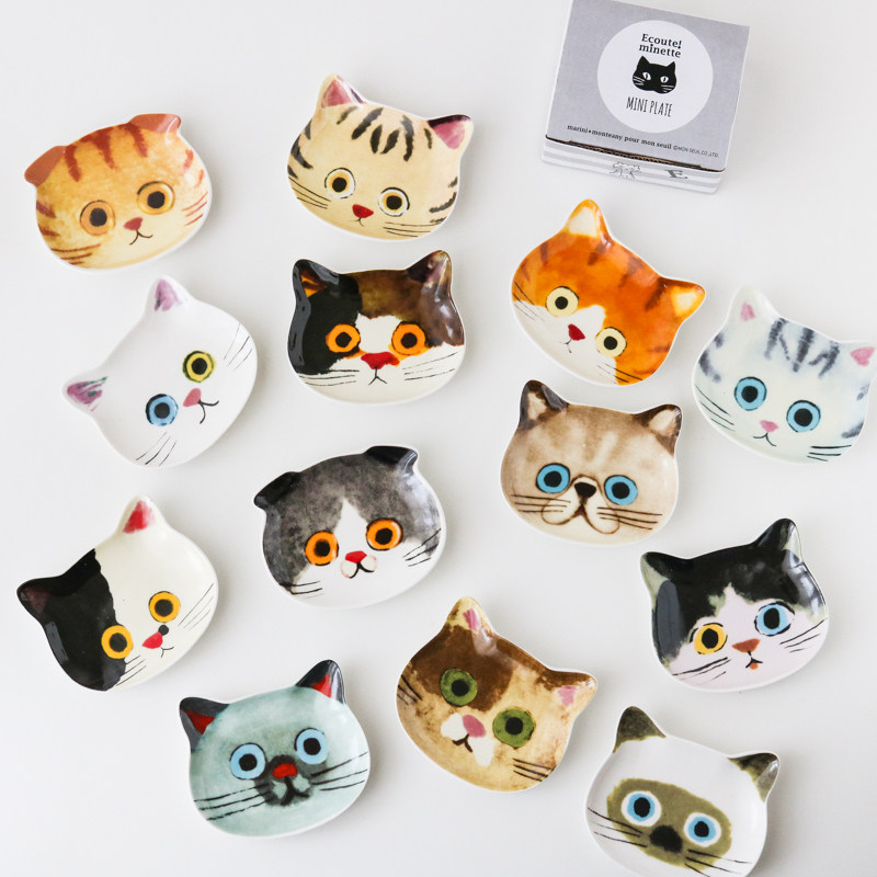 W1962 Japanese new ceramic cute Japanese kitten face flavored dish sauce saucer creative dish