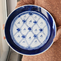 W1962 export American old goods hand-painted underglaze blue and white porcelain 10-inch large plate retro traditional blue and white plate