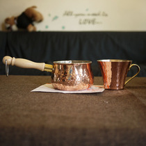 W1962 Japanese imported copper rose Golden wooden handle open flame heated milk pot with Japanese instructions for cleaning