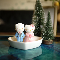 W1962 Japan original hello kitty ceramic handmade wedding couple jewelry ring storage plate decoration